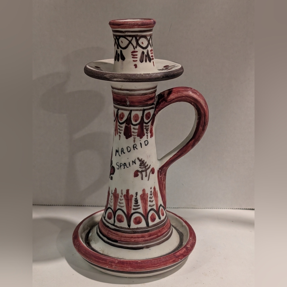 Vintage Handmade Talavera made in Spain.  Maroon and White.